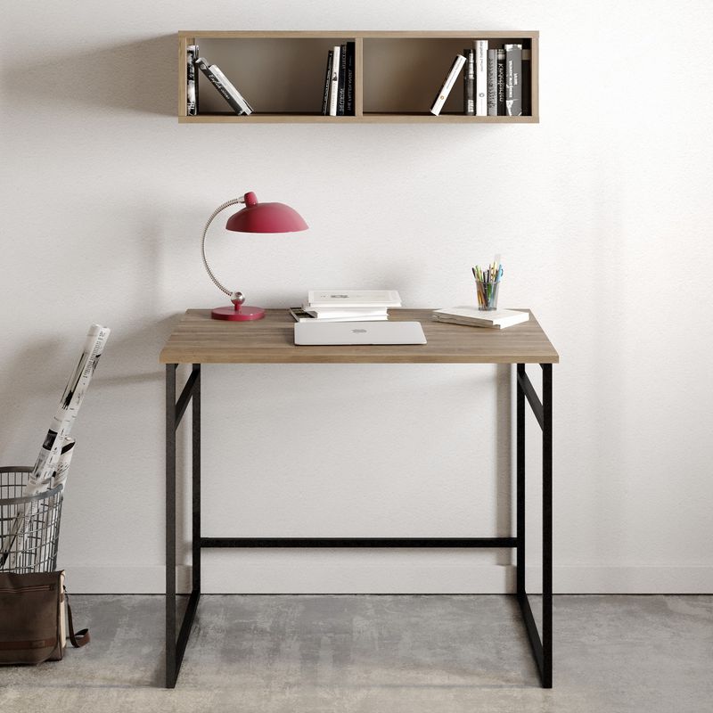 Casa si Gradina - Mobilier - Mese si birouri - Birouri - Birou, Hanah Home, pal melaminat, nuc si negru, 90x60x75 cm - Infinity.ro