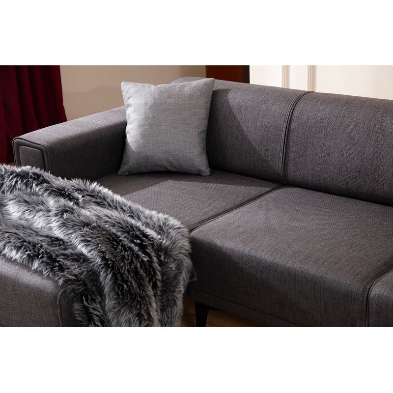 Casa si Gradina - Mobilier - Canapele si coltare - Coltare - Coltar extensibil, Hanah Home, poliester, gri inchis, 140x250x77 cm - Infinity.ro