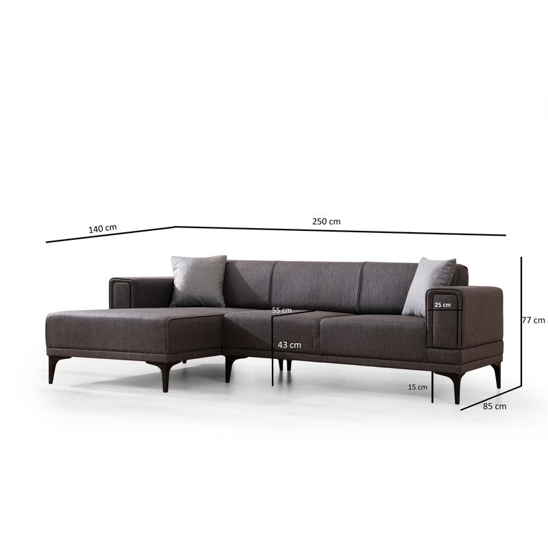 Casa si Gradina - Mobilier - Canapele si coltare - Coltare - Coltar extensibil, Hanah Home, poliester, gri inchis, 140x250x77 cm - Infinity.ro