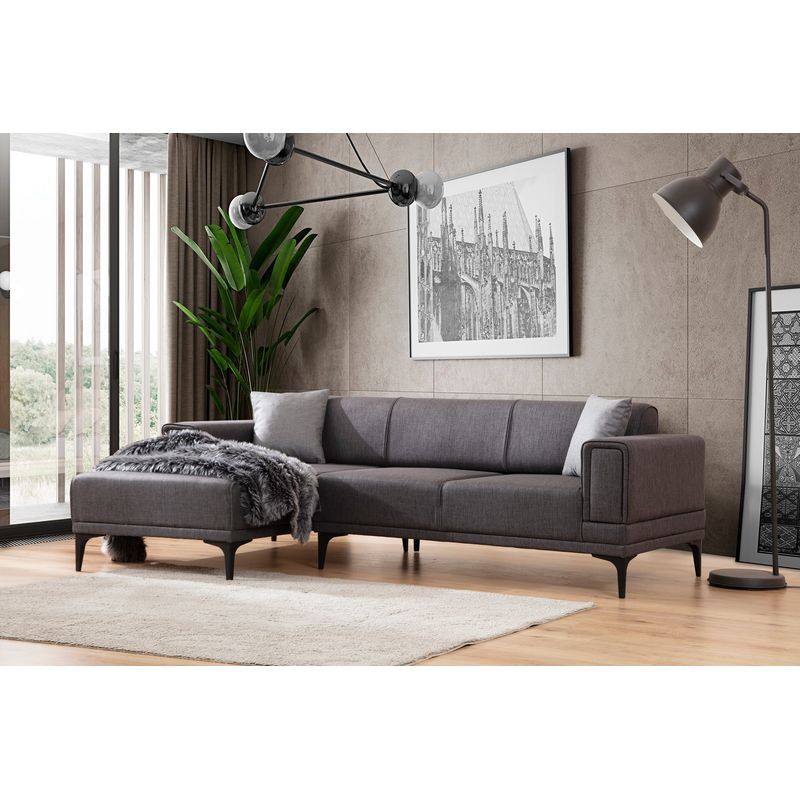 Casa si Gradina - Mobilier - Canapele si coltare - Coltare - Coltar extensibil, Hanah Home, poliester, gri inchis, 140x250x77 cm - Infinity.ro