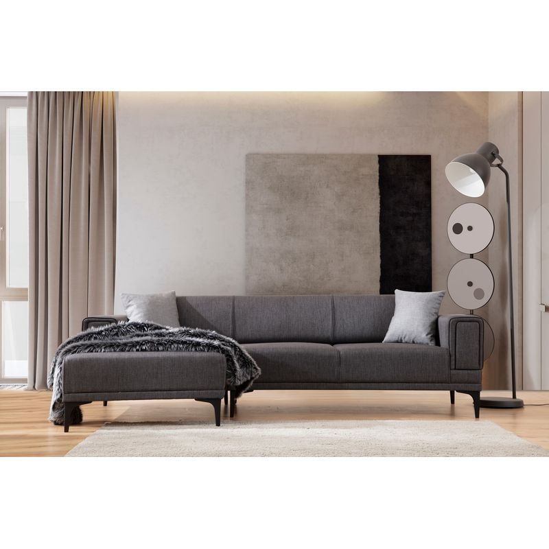 Casa si Gradina - Mobilier - Canapele si coltare - Coltare - Coltar extensibil, Hanah Home, poliester, gri inchis, 140x250x77 cm - Infinity.ro