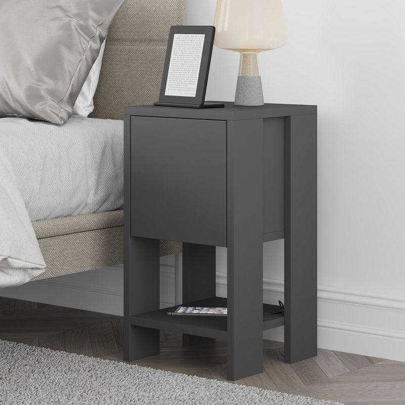 Casa si Gradina - Mobilier - Comode si corpuri - Noptiere - Noptiera, Hanah Home, panou de particule acoperit cu melamina, antracit, 30x30x55 cm - Infinity.ro