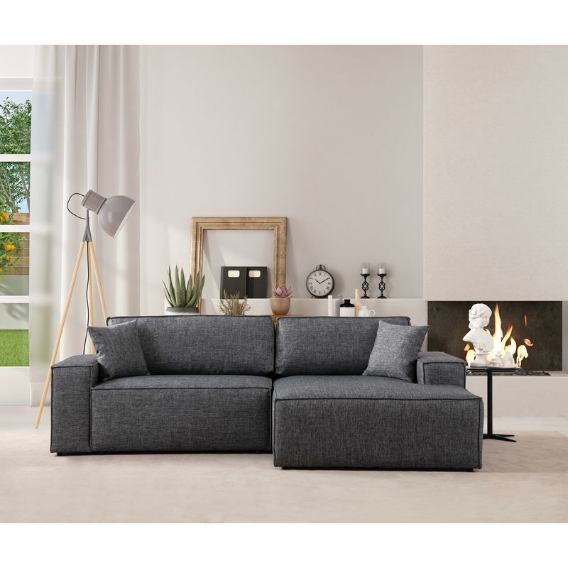 Casa si Gradina - Mobilier - Canapele si coltare - Coltare - Coltar extensibil, Hanah Home, lemn fag si pal, gri inchis, 260x170 cm - Infinity.ro