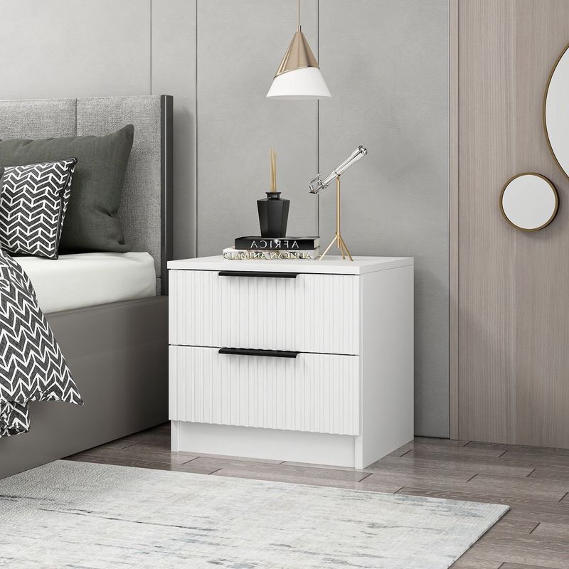 Casa si Gradina - Mobilier - Comode si corpuri - Noptiere - Noptiera, Hanah Home, pal melaminat, alb, 54x47x40 cm - Infinity.ro