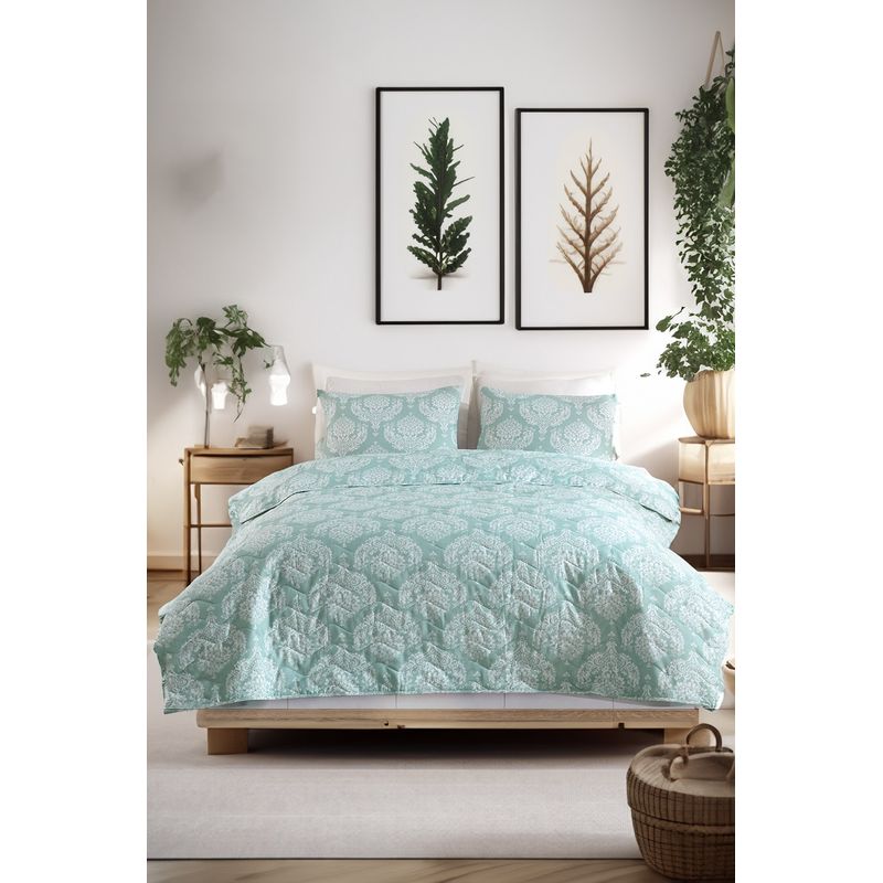 Casa si Gradina - Textile si covoare - Lenjerii de pat - Seturi de lenjerie - Set cuvertura pat dublu, L'essentiel Maison, verde apa, 200x220 cm, 65% bumbac 35% poliester - Infinity.ro
