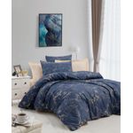 Casa si Gradina - Textile si covoare - Lenjerii de pat - Seturi de lenjerie - Set lenjerie de pat single, L'essentiel Maison, albastru inchis si crem, 160x220 cm, microsatina poliester si bumbac - Infinity.ro