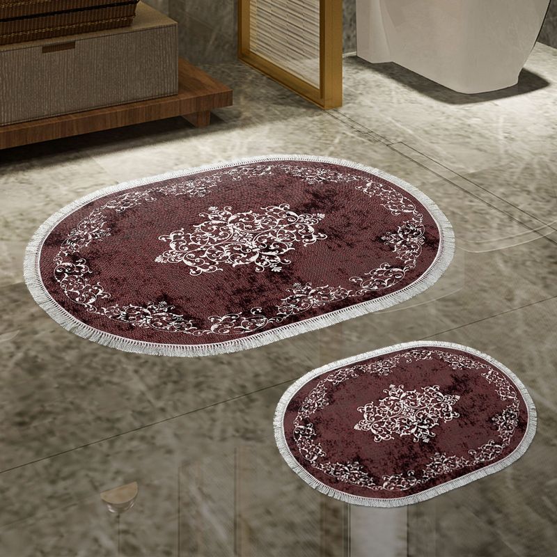 Casa si Gradina - Textile si covoare - Covoare - Covorase baie - Set covorase de baie, L'essentiel Maison, rosu bordo, 50x60 cm si 60x100 cm, 100% poliester, antiderapant, 299ANR1672 - Infinity.ro
