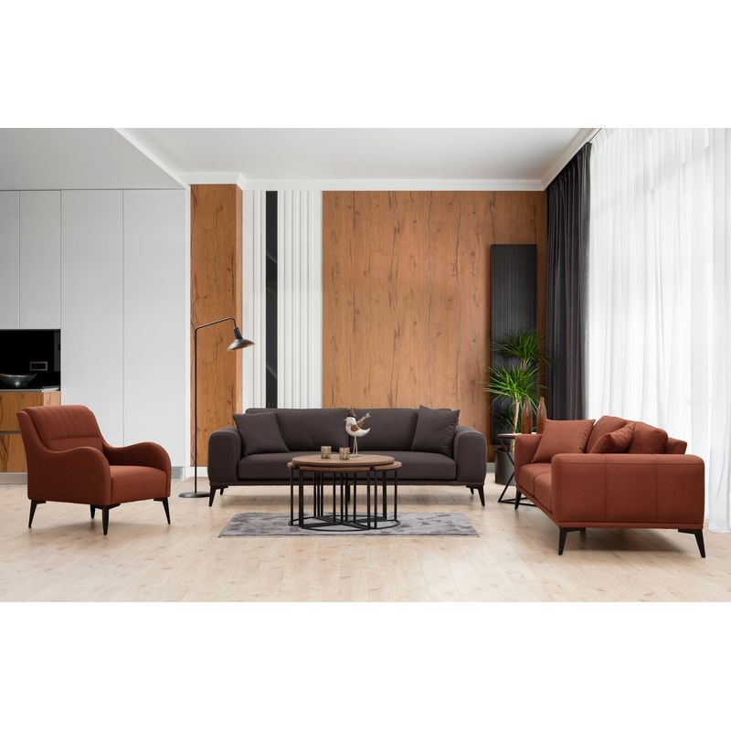 Casa si Gradina - Mobilier - Canapele si coltare - Canapele - Canapea 3 locuri, Hanah Home, lemn de fag si pal, rosu tigla, 235x90x80 cm - Infinity.ro