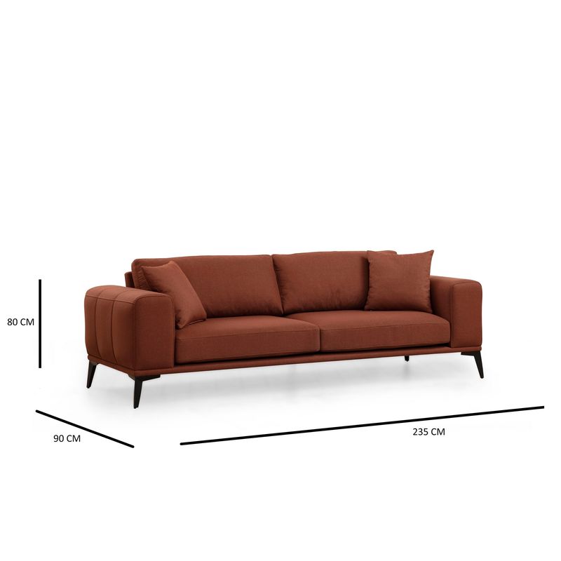 Casa si Gradina - Mobilier - Canapele si coltare - Canapele - Canapea 3 locuri, Hanah Home, lemn de fag si pal, rosu tigla, 235x90x80 cm - Infinity.ro
