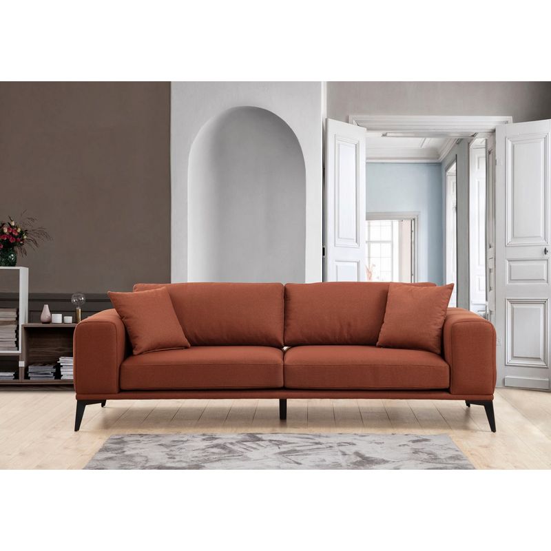 Casa si Gradina - Mobilier - Canapele si coltare - Canapele - Canapea 3 locuri, Hanah Home, lemn de fag si pal, rosu tigla, 235x90x80 cm - Infinity.ro