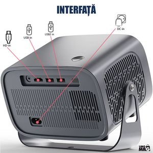 Videoproiector Smart Linomag®, Android 11, 4000 Lumeni, Airplay/Miracast, WiFi 2.4G/5G, Bluetooth 5.2, Argintiu/Negru