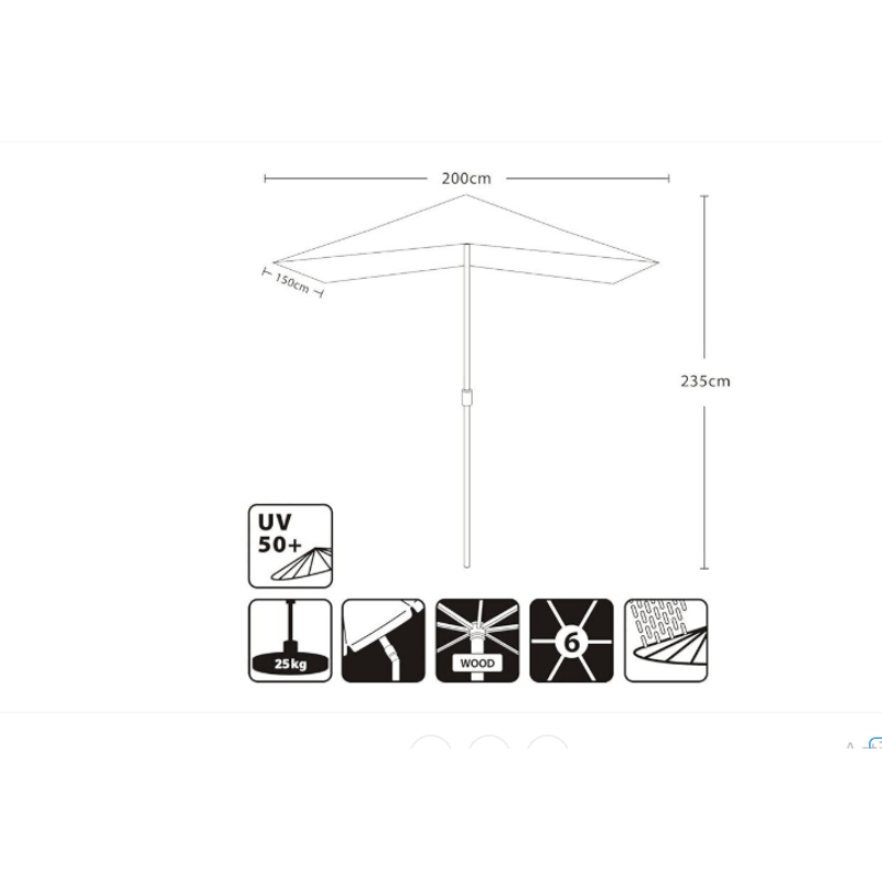 Casa si Gradina - Gradina si terasa - Umbrele si pavilioane - Umbrele - Umbrela de soare, pentru exterior, gradina, maner din lemn, protectie solara UV50, 200X150 - Infinity.ro