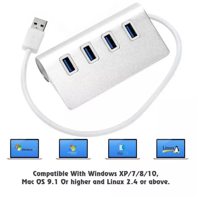 PC, gaming si accesorii - Retelistica - Hub-uri - Hub din aluminiu, 4 porturi usb, Gonga® Argintiu - Infinity.ro