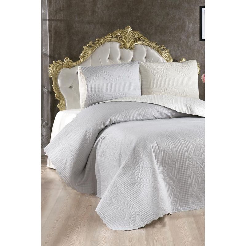 Casa si Gradina - Textile si covoare - Lenjerii de pat - Seturi de lenjerie - Set cuvertura pat dublu, L'essentiel Maison, crem si gri, 230x250 cm, 100% bumbac, lavabil la masina - Infinity.ro