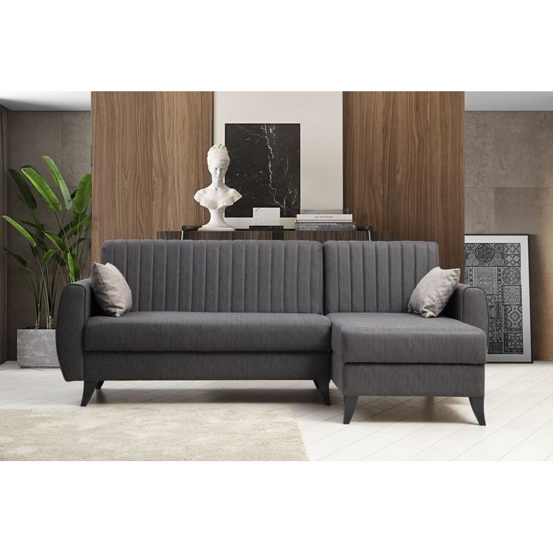 Casa si Gradina - Mobilier - Canapele si coltare - Coltare - Coltar extensibil, Atelier Del Sofa, poliester cu textura de in, gri inchis, 223x130x86 cm - Infinity.ro