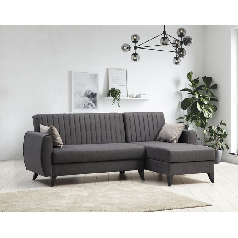 Casa si Gradina - Mobilier - Canapele si coltare - Coltare - Coltar extensibil, Atelier Del Sofa, poliester cu textura de in, gri inchis, 223x130x86 cm - Infinity.ro
