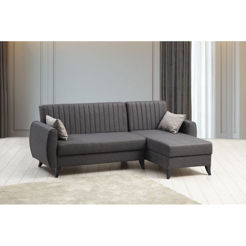 Casa si Gradina - Mobilier - Canapele si coltare - Coltare - Coltar extensibil, Atelier Del Sofa, poliester cu textura de in, gri inchis, 223x130x86 cm - Infinity.ro