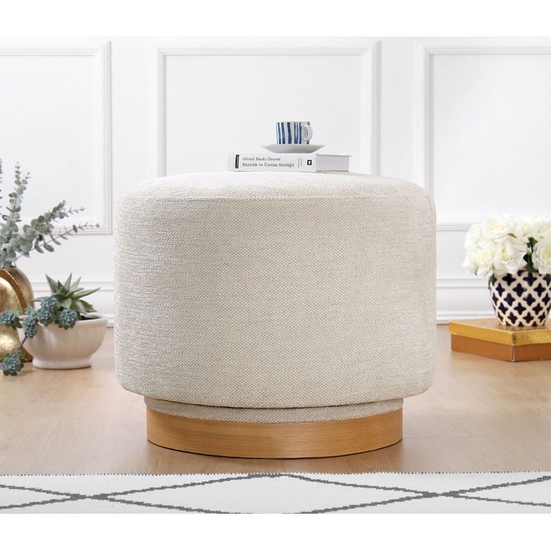 Casa si Gradina - Mobilier - Scaune si fotolii - Tabureti - Taburet, Atelier Del Sofa, 100% bumbac, crem, picioare lemn stejar, 55x55x43 cm, rotativ 360° - Infinity.ro