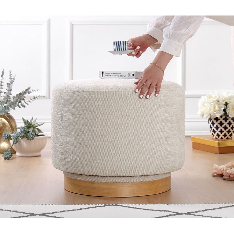 Casa si Gradina - Mobilier - Scaune si fotolii - Tabureti - Taburet, Atelier Del Sofa, 100% bumbac, crem, picioare lemn stejar, 55x55x43 cm, rotativ 360° - Infinity.ro