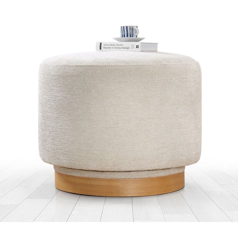 Casa si Gradina - Mobilier - Scaune si fotolii - Tabureti - Taburet, Atelier Del Sofa, 100% bumbac, crem, picioare lemn stejar, 55x55x43 cm, rotativ 360° - Infinity.ro