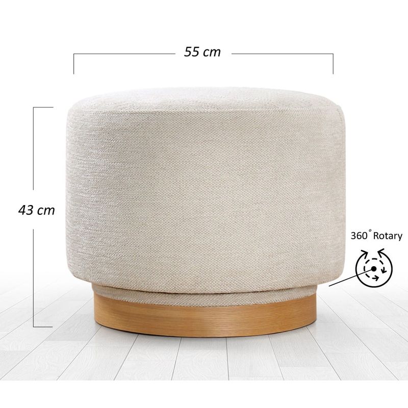 Casa si Gradina - Mobilier - Scaune si fotolii - Tabureti - Taburet, Atelier Del Sofa, 100% bumbac, crem, picioare lemn stejar, 55x55x43 cm, rotativ 360° - Infinity.ro
