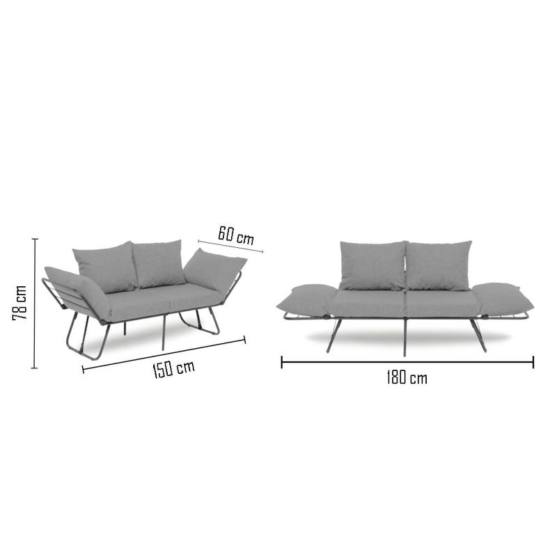 Casa si Gradina - Mobilier - Canapele si coltare - Canapele - Canapea extensibila, Atelier Del Sofa, metal si poliester, gri, 150x78x60 cm - Infinity.ro