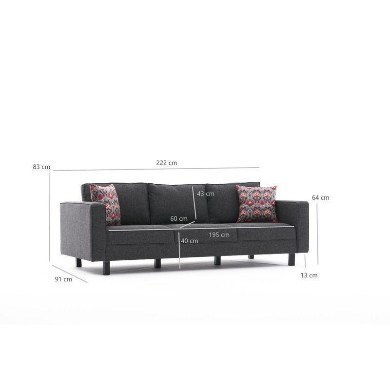 Casa si Gradina - Mobilier - Canapele si coltare - Canapele - Canapea 3 locuri, Atelier Del Sofa, stofa poliester-lin, antracit, 222x83x91 cm - Infinity.ro