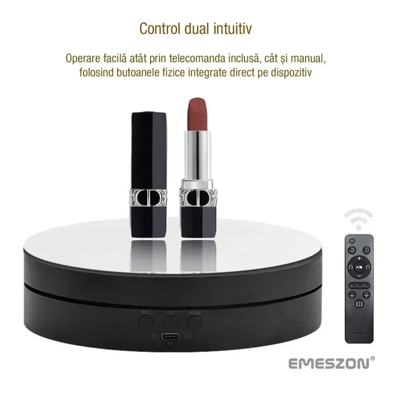 TV, Audio-Video si Foto - Aparate foto si accesorii - Accesorii foto si video - Alte accesorii foto & video - Masa Rotativa 360 electronica Foto si Video, EMESZON® RT3601, Oglinda, Stand Rotativ 3 in 1, Prezentare produse, Negru - Infinity.ro