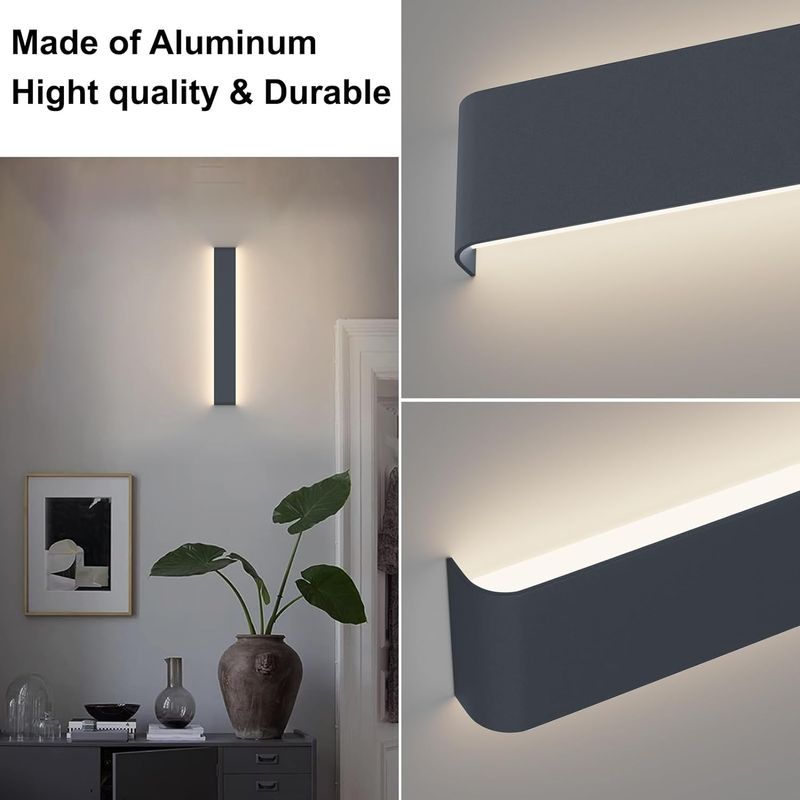 Casa si Gradina - Corpuri si surse de iluminat - Plafoniere, aplice si spoturi - Aplica led de perete 61 cm, 20w, alb natural 4000k, IP44, gri inchis, aluminiu, iluminat interior, montaj usor, 220V - Infinity.ro