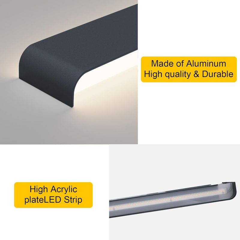 Casa si Gradina - Corpuri si surse de iluminat - Plafoniere, aplice si spoturi - Aplica led de perete 61 cm, 20w, alb natural 4000k, IP44, gri inchis, aluminiu, iluminat interior, montaj usor, 220V - Infinity.ro