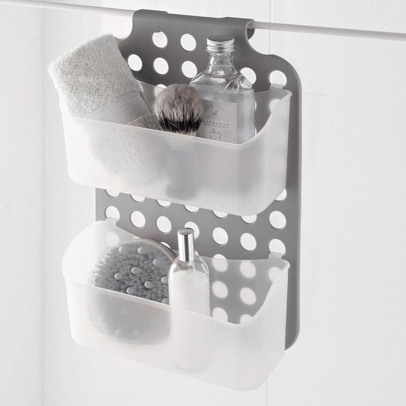 Casa si Gradina - Sanitare - Suporturi si accesorii baie - Suporturi baie - Raft baie plastic, 2 nivele, perete dus, gri/transparent - Infinity.ro
