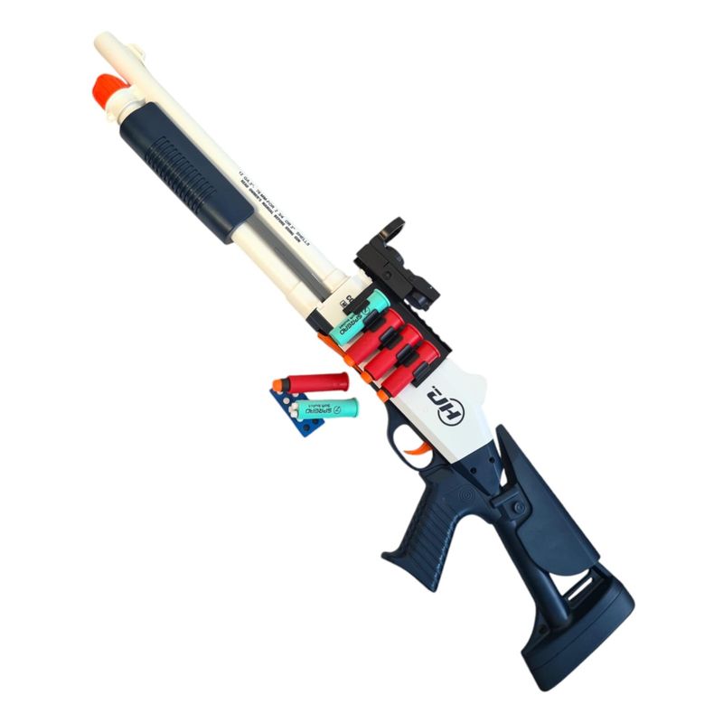 Jucarii, Copii si Bebe - Jucarii si jocuri - Jucarii de rol - Arme de jucarie - Pusca de jucarie tip  shotgun, manuala, 80 cm, 10 gloante moi din spuma, culoare Albastru deschis - Infinity.ro