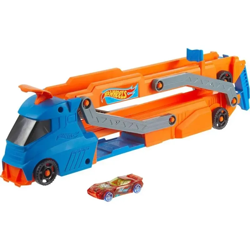 Jucarii, Copii si Bebe - Jucarii si jocuri - Vehicule si jucarii cu telecomanda - Masinute - Transportator cu piste si masina, Hot Wheels City - Infinity.ro
