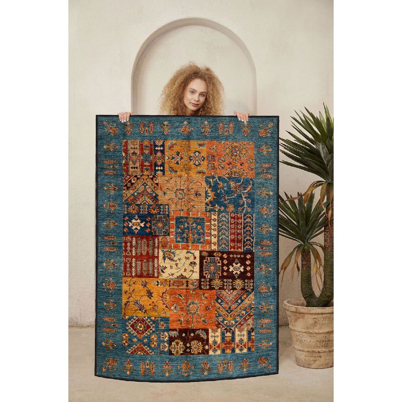 Casa si Gradina - Textile si covoare - Covoare - Covoare casa - Covor, Conceptum Hypnose, bumbac 100%, camel, portocaliu, rosu tigla, albastru, 120x180 cm, antibacterian, antiderapant - Infinity.ro