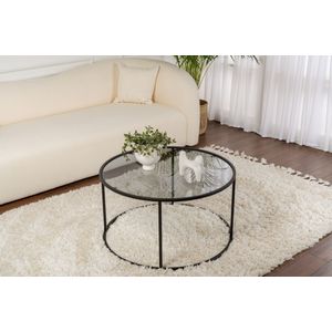 Masa de cafea, Hanah Home, sticla securizata si metal, negru si gri, 80x80x43 cm