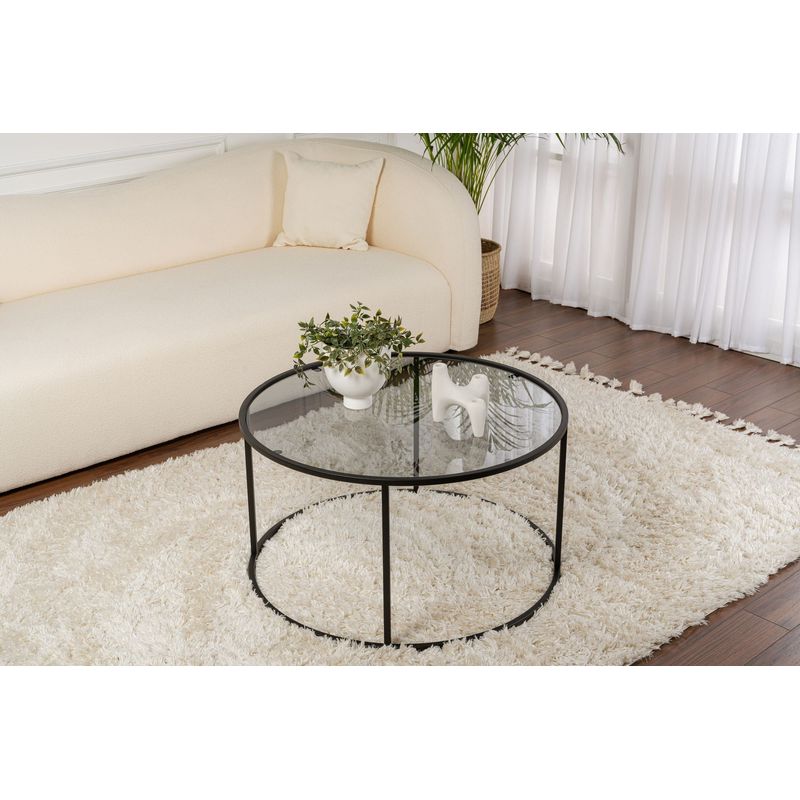 Casa si Gradina - Mobilier - Mese si birouri - Masute de cafea - Masa de cafea, Hanah Home, sticla securizata si metal, negru si gri, 80x80x43 cm - Infinity.ro