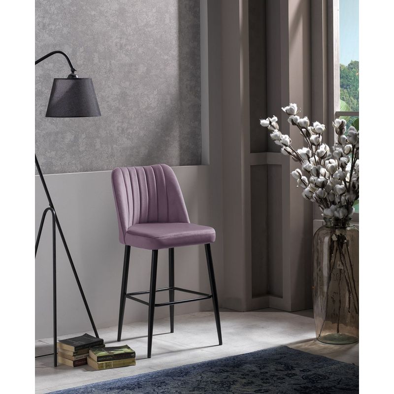 Casa si Gradina - Mobilier - Scaune si fotolii - Tabureti - Set tabureti bar, Hanah Home, stofa poliester, lila si negru, 49x45x99 cm, picioare metalice - Infinity.ro