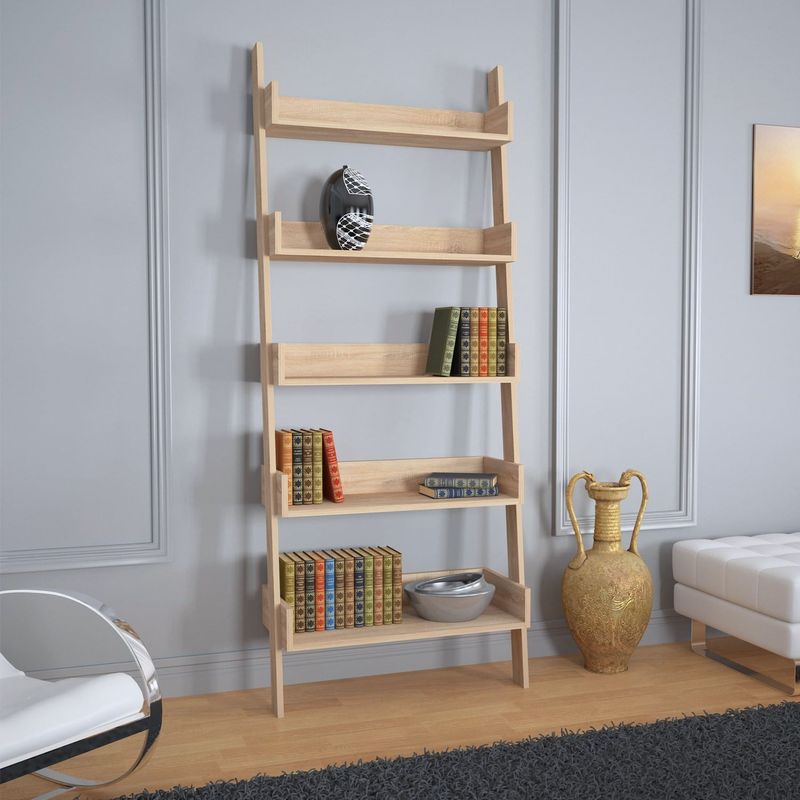 Casa si Gradina - Mobilier - Biblioteci si rafturi - Biblioteci - Biblioteca, Hanah Home, pal melaminat, stejar deschis, 80x32x195 cm - Infinity.ro