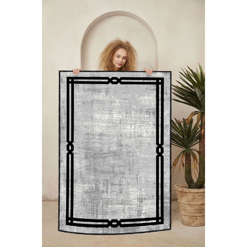 Casa si Gradina - Textile si covoare - Covoare - Covoare casa - Covor, Conceptum Hypnose, 100% bumbac, gri negru, 80x150 cm, antiderapant - Infinity.ro