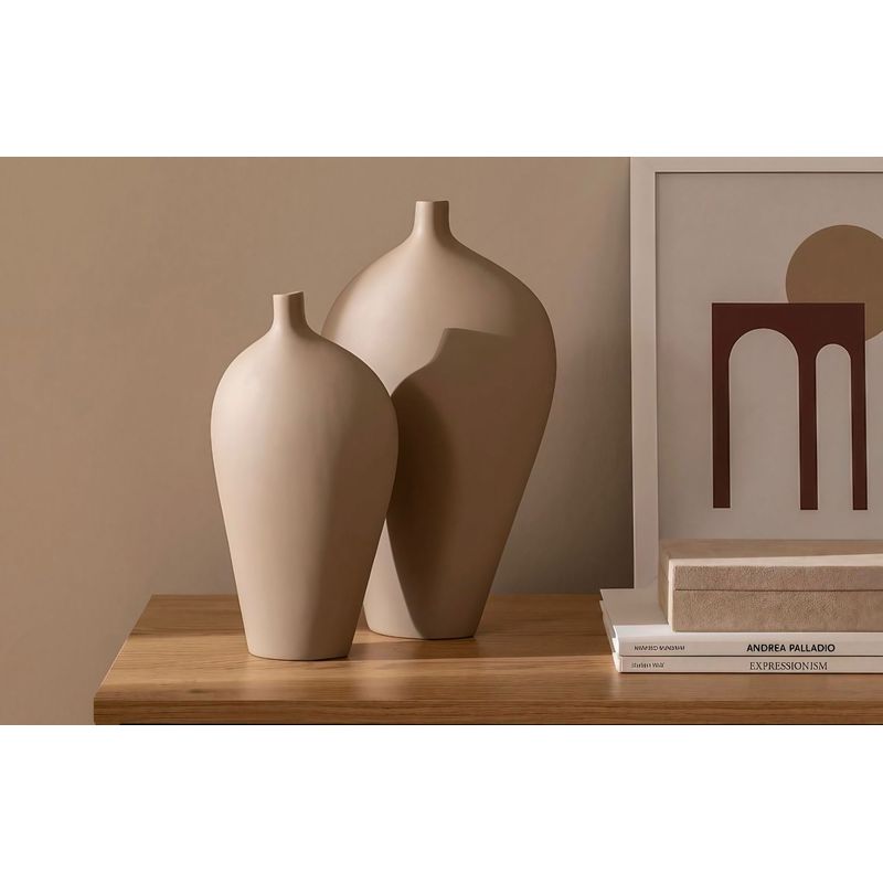 Casa si Gradina - Decoratiuni - Obiecte decorative - Vaze si boluri decorative - Set vaze decorative, Aberto Design, ceramica, maro deschis, 15x5x29 cm, 22x5x24 cm - Infinity.ro