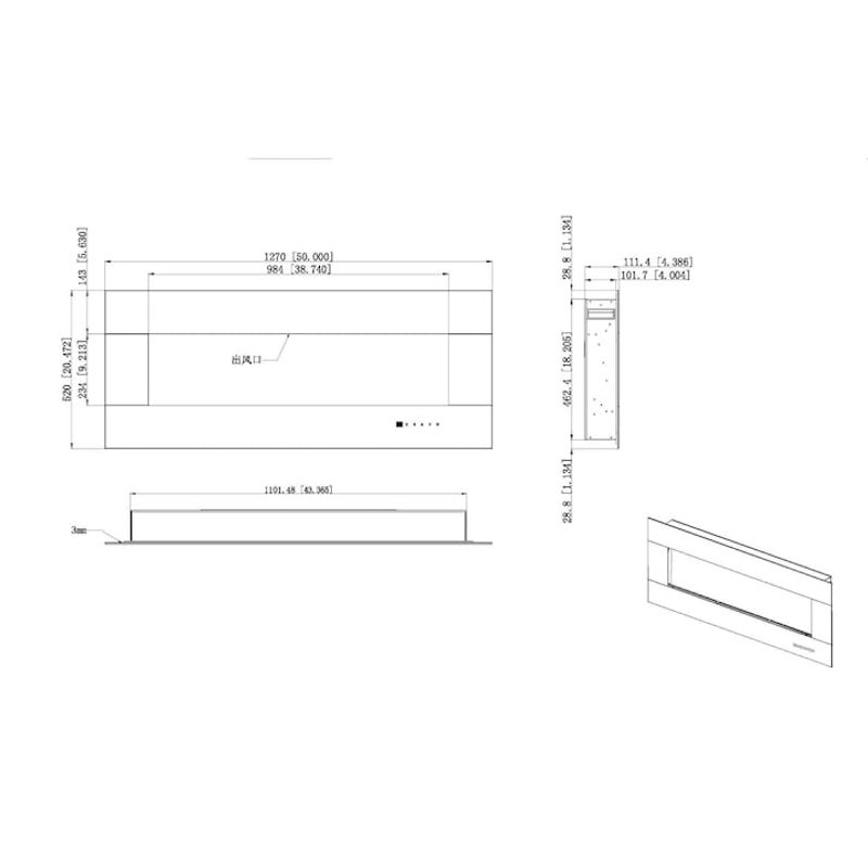 Casa si Gradina - Termice - Sobe, Seminee si accesorii - Seminee - Semineu electric de perete-incorporabil Advance, 520x1270x112 mm, 1500W - Infinity.ro