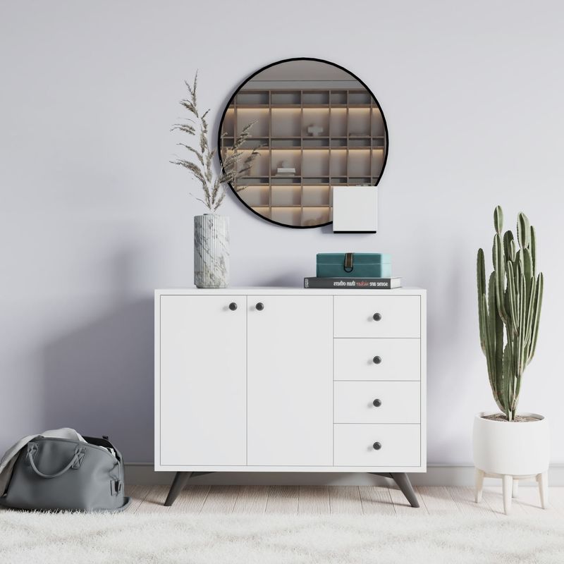 Casa si Gradina - Mobilier - Comode si corpuri - Comode - Comoda multifunctionala, Hanah Home, pal melaminat, alb, 100x35x82 cm - Infinity.ro