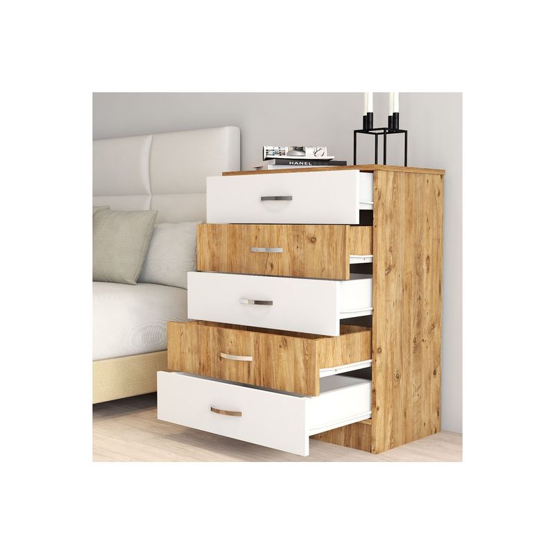 Casa si Gradina - Mobilier - Comode si corpuri - Comode - Comoda, Hanah Home, pal melaminat, alb si pin atlantic, 72x44.5x98.3 cm - Infinity.ro