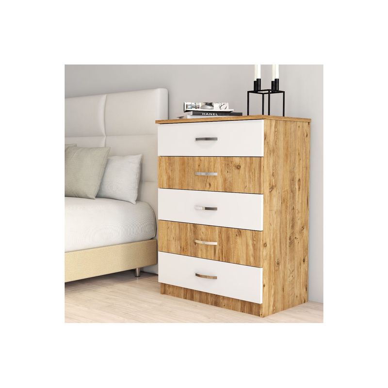 Casa si Gradina - Mobilier - Comode si corpuri - Comode - Comoda, Hanah Home, pal melaminat, alb si pin atlantic, 72x44.5x98.3 cm - Infinity.ro