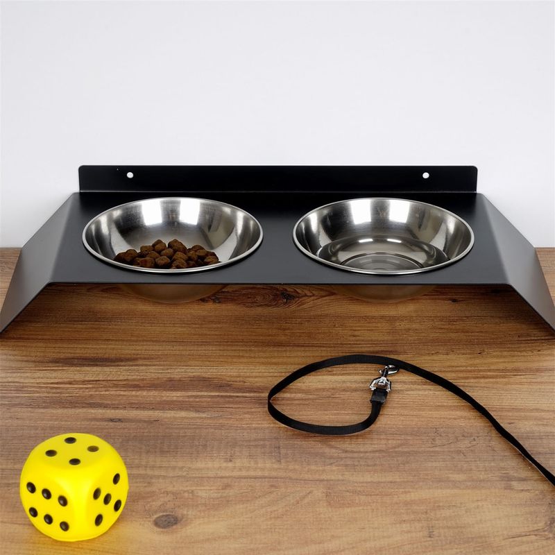 Petshop - Accesorii petshop - Castroane si adapatori - Bol pentru hrana animale, Hanah Home, metal, negru, 50x20x6 cm - Infinity.ro