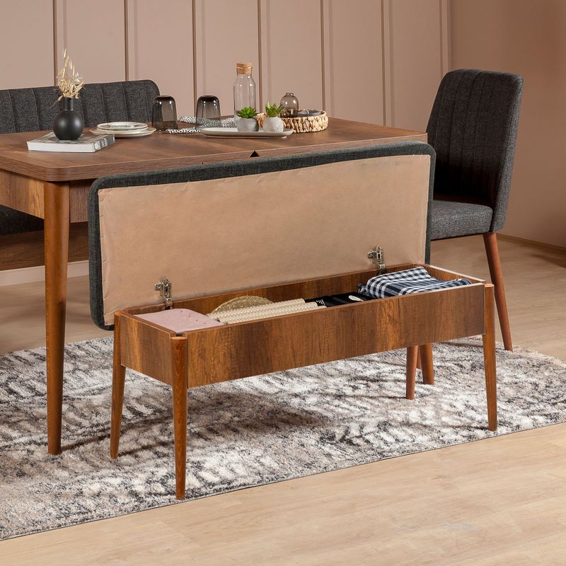Casa si Gradina - Mobilier - Canapele si coltare - Banchete - Banca, Hanah Home, pal melaminat, nuc si antracit, 110x40x85 cm - Infinity.ro
