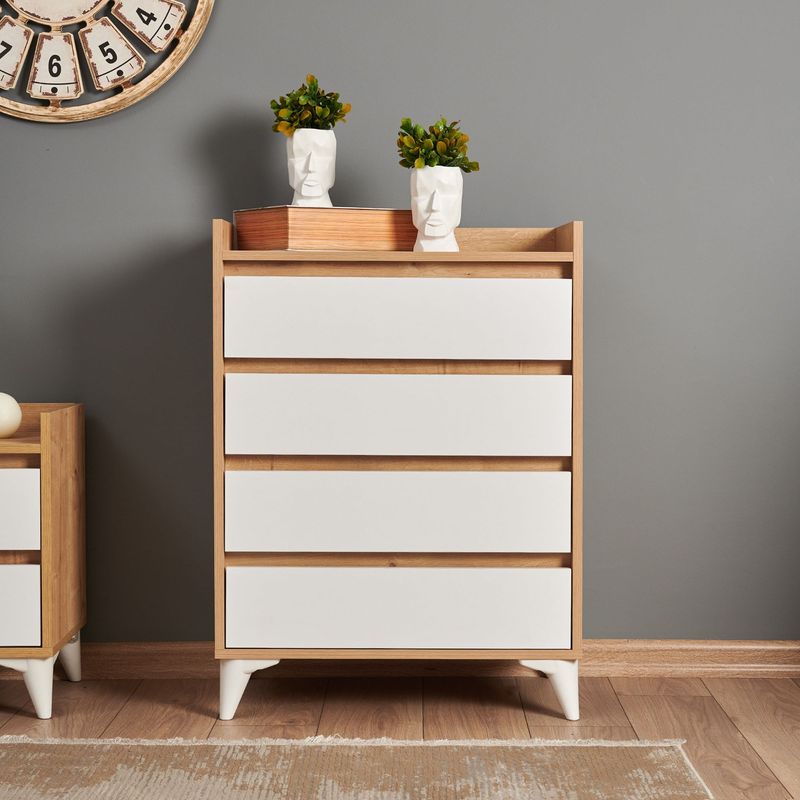 Casa si Gradina - Mobilier - Comode si corpuri - Comode - Comoda, Hanah Home, pal melaminat, stejar safir si alb, 70x40x92 cm - Infinity.ro