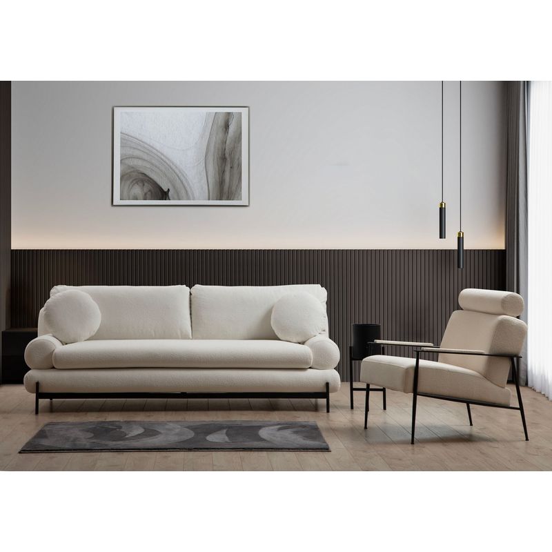 Casa si Gradina - Mobilier - Canapele si coltare - Canapele - Canapea 3 locuri, Hanah Home, lemn fag si pal, alb, 230x85x92 cm - Infinity.ro