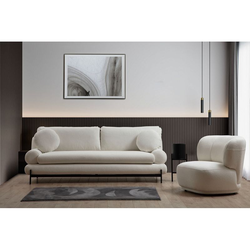 Casa si Gradina - Mobilier - Canapele si coltare - Canapele - Canapea 3 locuri, Hanah Home, lemn fag si pal, alb, 230x85x92 cm - Infinity.ro
