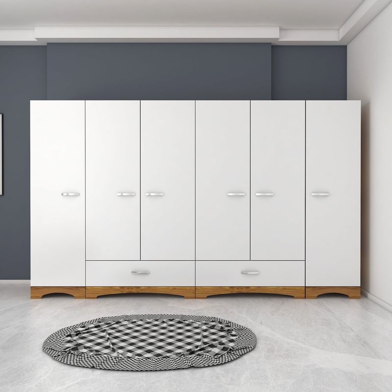 Casa si Gradina - Mobilier - Dulapuri si sifoniere - Sifoniere - Sifonier, Hanah Home, pal melaminat, alb si nuc, 243x181x47.6 cm - Infinity.ro